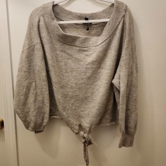 Express Beige Off the Shoulder Sweater Women Tie Side Knot - Picture 1 of 3